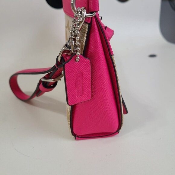 NWOT COACH Vintage Signature Logo Leather Canvas Wristlet Wallet Khaki Pink - Picture 11 of 11